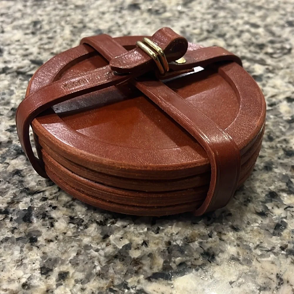 Ralph Lauren Leather Coaster Set of 4 brown Vintage
